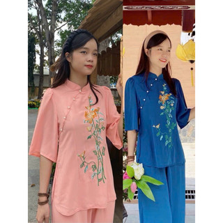 Đồ Lam Đi Chùa# Mẫu Hoa Cỏ (Lụa)