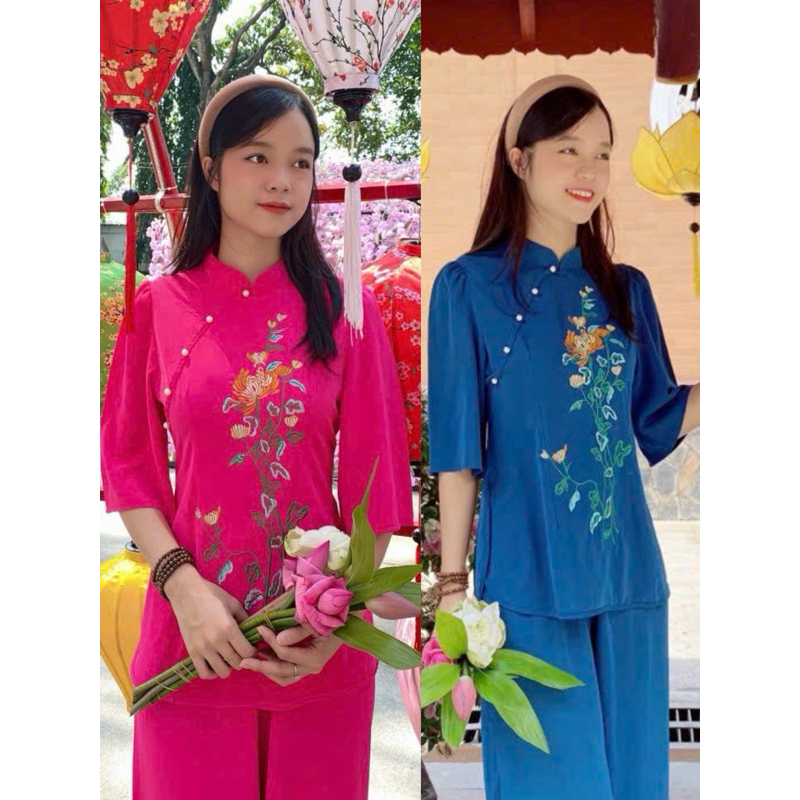 Đồ Lam Đi Chùa# Mẫu Hoa Cỏ (Lụa)