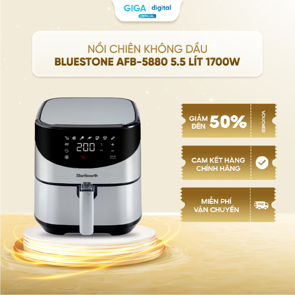 Nồi chiên không dầu BlueStone AFB-5880 5.5 lít - Công suất 1700W - 8 chương trình cài đặt sẵn