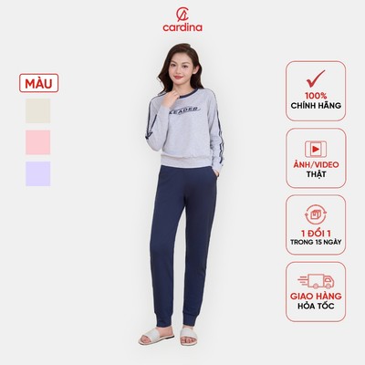 Đồ bộ nữ CARDINA chất liệu cotton kiểu dáng thể thao năng động phối sọc quần dài phù hợp nhiều dáng người 4BTD02