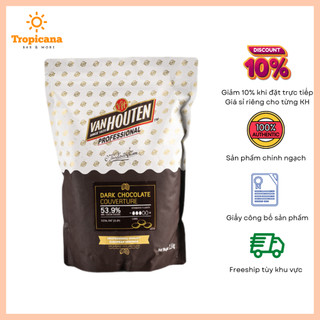 Couverture Chocolate đen nguyên chất nút 57.7% Van Houten -Gói 1.5kg [ĐẶT HỎA TỐC TRÁNH CHẢY SOCOLA]
