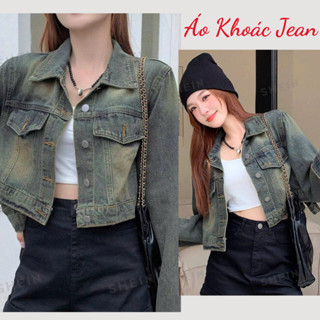 Áo Khoác Jean Nữ Dáng ngắn Croptop MIAA freesize, Áo Khoác bò mùa đông màu trơn chất denim Dáng Ngắn Rộng Hàn Quốc