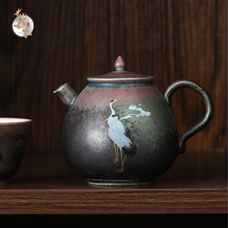 Ấm Trà Dung Thiên Hạc Tiên Vẽ Tay Gốm Cảnh Đức Men Cổ HOÀNG ĐAN TEA Uống Pha Trà Đạo 260ML Cao Cấp - Quà Tặng