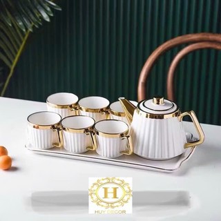 Bộ ấm chén sứ trắng xanh cổ vịt DD-1