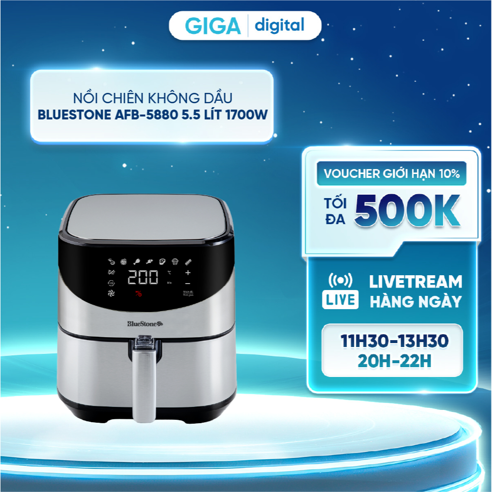 Nồi chiên không dầu BlueStone AFB-5880 5.5 lít - Công suất 1700W - 8 chương trình cài đặt sẵn