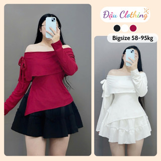 Set Bộ Tiểu Thư Bigsize Nữ Áo Trễ Vai Tay Dài Phối Váy Xòe Tầng Bèo Thanh Lịch SET942