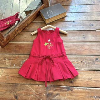   Pinkids  8-26kg   1-6 Tuổi  Váy Sát Nách Thêu Cỏ 3 Lá Cho Bé Gái Mặc Đi Học Đi Chơi Tết Noel....  Chất Linen  