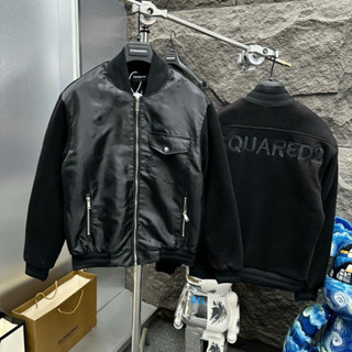 Áo khoác bomber dạ nam nữ Dsq2 mặt trước pha gió dệt túi ngực lưng thêu chữ d2 nổi