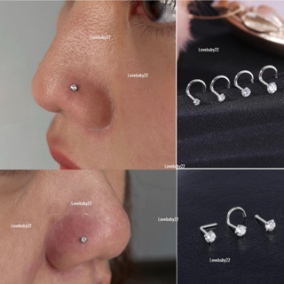 Khuyên xỏ mũi thép titan L, S cong, Thẳng đính đá chuẩn y tế không dị ứng MID41