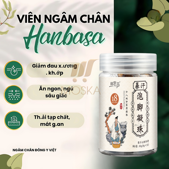 Viên Ngâm Chân Thảo Mộc 18 Vị Thảo Mộc HANBASA, Ngăn Ngừa Đột Quỵ, Giảm Nhức Mỏi, Tê Bì Chân Tay Giúp Ngủ Ngon Sâu Giấc