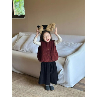 (ảnh thật) Set 3 món nhung tăm áo gile + áo len mỏng + quần ống rộng cho bé gái