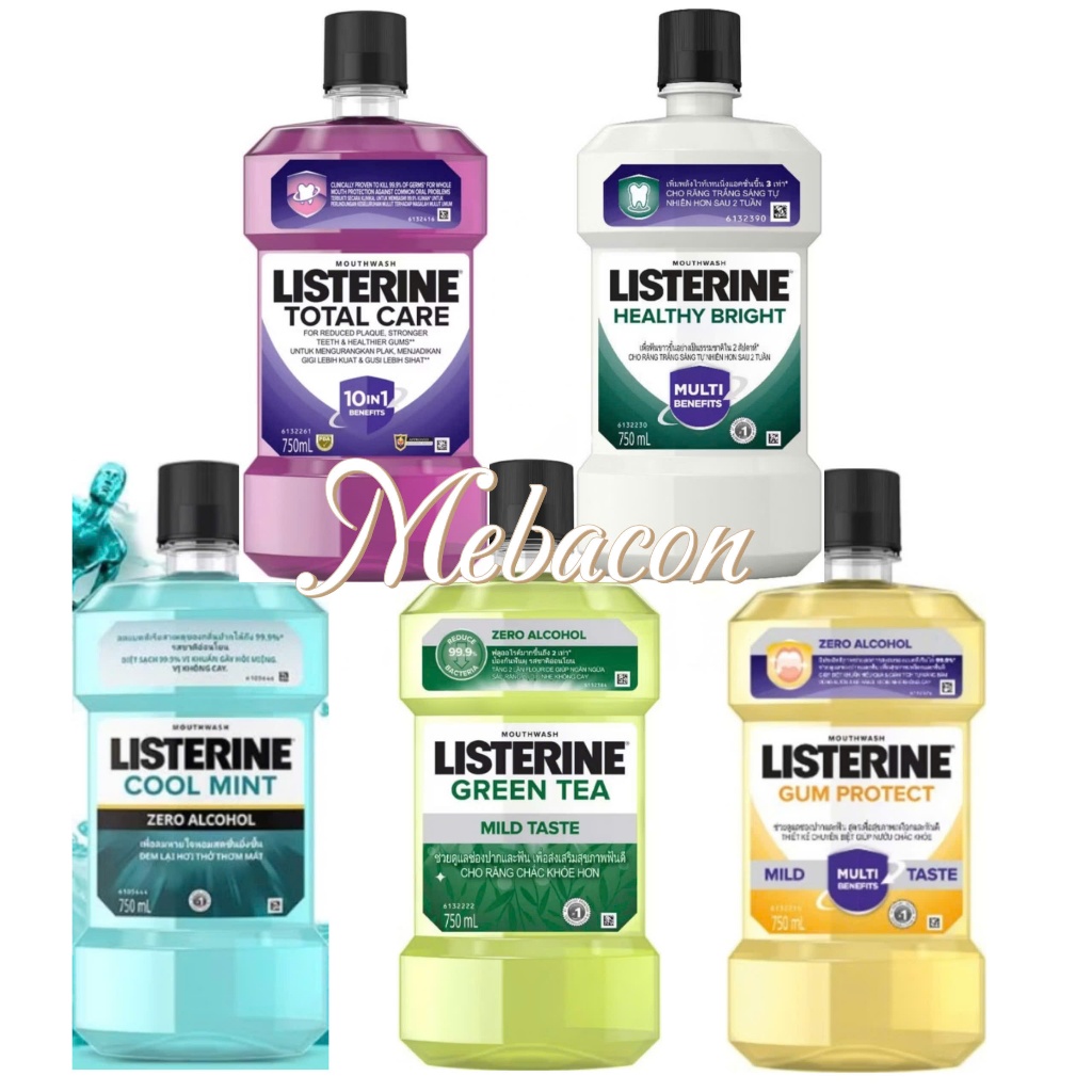 Nước súc miệng Listerine Trắng sáng 750, Bạc hà, Gừng thảo mộc & Trà xanh 250ml và 750ml