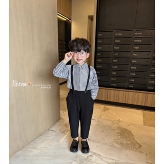 Set bộ sơ mi công tử Beemo thiết kế kẻ caro vải thô hàn phối đai cao cấp cho bé trai 9-24kg 4489SDB