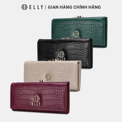 Ví da nữ ELLY EVH109 ví cầm tay da tổng hợp cao cấp vân da cá sấu nhiều ngăn