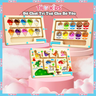  Đồ chơi bảng gỗ mê cung nam châm Montessori TILO KIDS giúp bé học tiếng Anh số đếm phân biệt màu sắc 