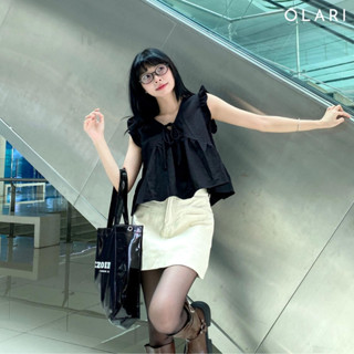 Áo Babydoll Nữ Tay Cánh Tiên Cổ V OLARI Phối Bèo, Cột Nơ - OL464 - Sunny Top