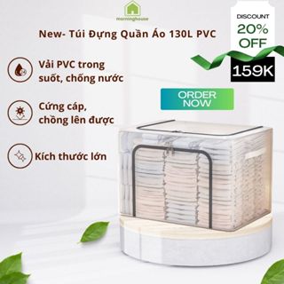 Túi Đựng Quần Áo Khung Thép 130L, Thùng Đựng Quần Áo,  Túi Vải Đựng Đồ Chất Liệu PVC trong suốt, chống thấm nước