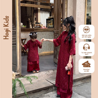    Hogi Kids   Áo Dài Cho Bé Gái Áo Dài Mẹ Và Bé Phượng Vũ Chất Voan Lông Hai Màu Đỏ   Hồng 