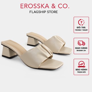  Erosska - Dép cao gót nữ mũi vuông quai ngang nhún sang trọng cao 5cm màu kem - EM099 
