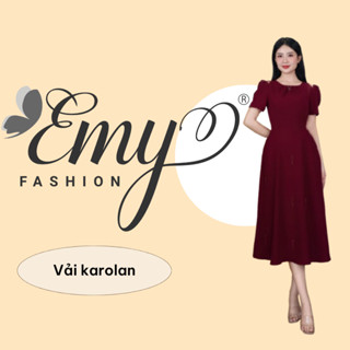 Đầm Thiết Kế EMY Thời Trang Cao Cấp EM9464 Vải Karolan, Nền Đỏ Đô Sang Chảnh Đi Tiệc