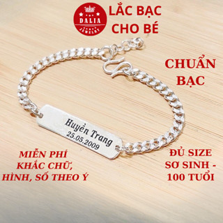 Lắc bạc cho bé khắc tên, chữ, số theo yêu cầu chuẩn bạc ta DaLiA Jewelry lắc bé trai, bé gái, Dây đơn 3.5 thanh ngang 1B