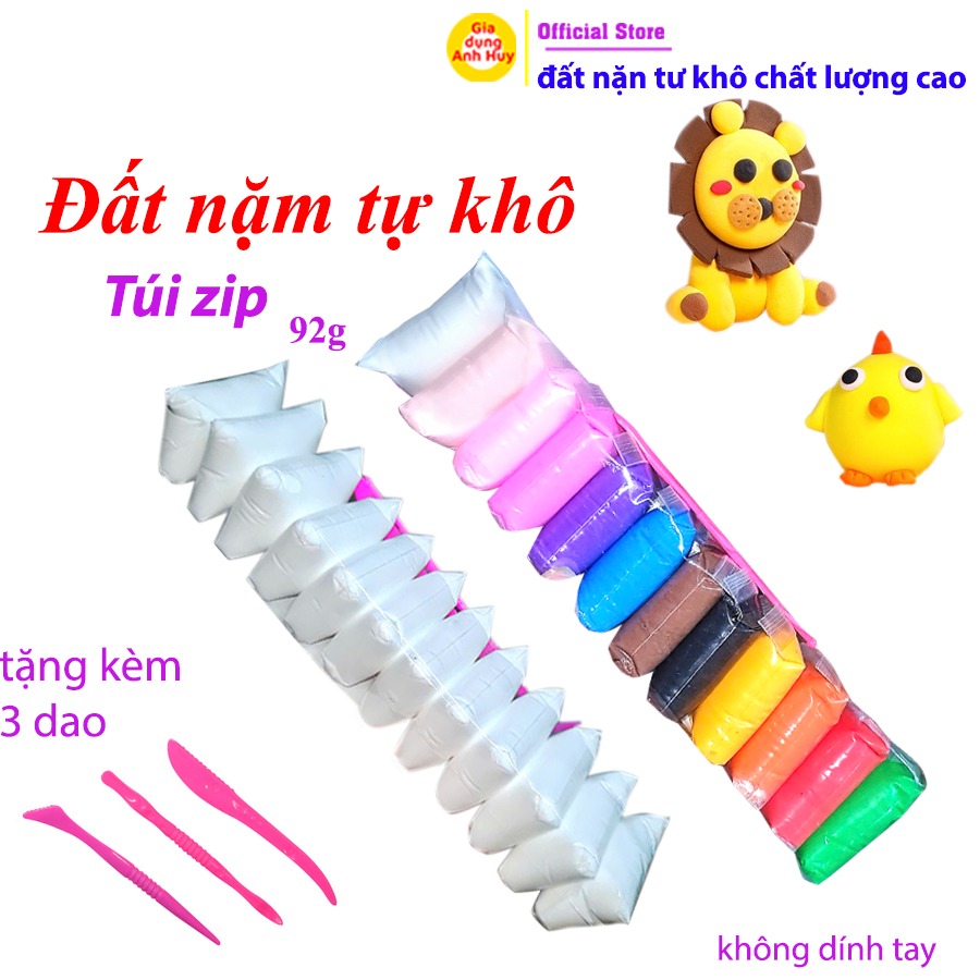 Đất nặn an toàn cho bé không dính da tay , không mùi tạo hình tự khô túi zip 12 gói - GDAH