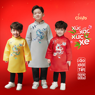 Áo dài tết dáng cách tân hình Rồng mây đón tết Chippo cho bé trai từ 3 đến 12 Tuổi(12-43Kg)