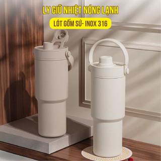 Bình nước giữ nhiệt tráng sứ cao cấp NIUMI dung tích 735ml có ống hút, chống xước, giữ nhiệt tốt
