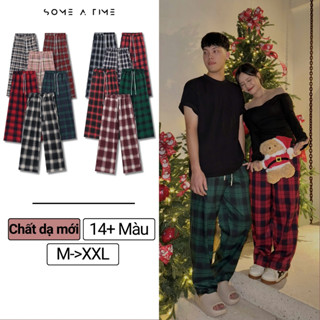 Quần Kẻ Caro Đỏ Xanh Noel Flannel Ống Rộng Suông Sometime Nữ Và Nam Mặc Ở Nhà Thoải Mái Vải Không Xù, Không Nhàu-CR01