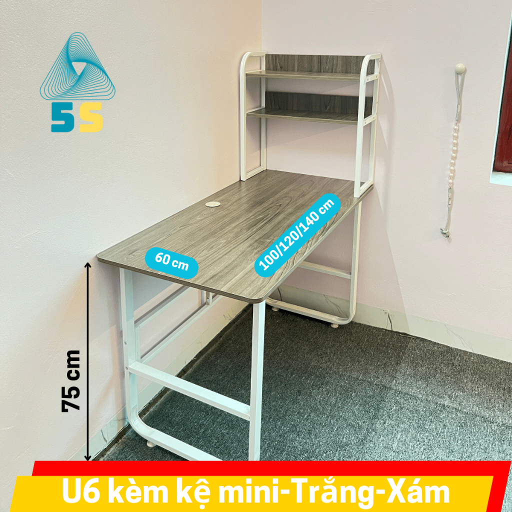 Bàn Học U Cong Có Kệ Sách – Mặt Gỗ MDF 15mm – Khung Thép Sơn Tĩnh – Bền Đẹp, An Toàn Cho Bé | BigBuy360 - bigbuy360.vn