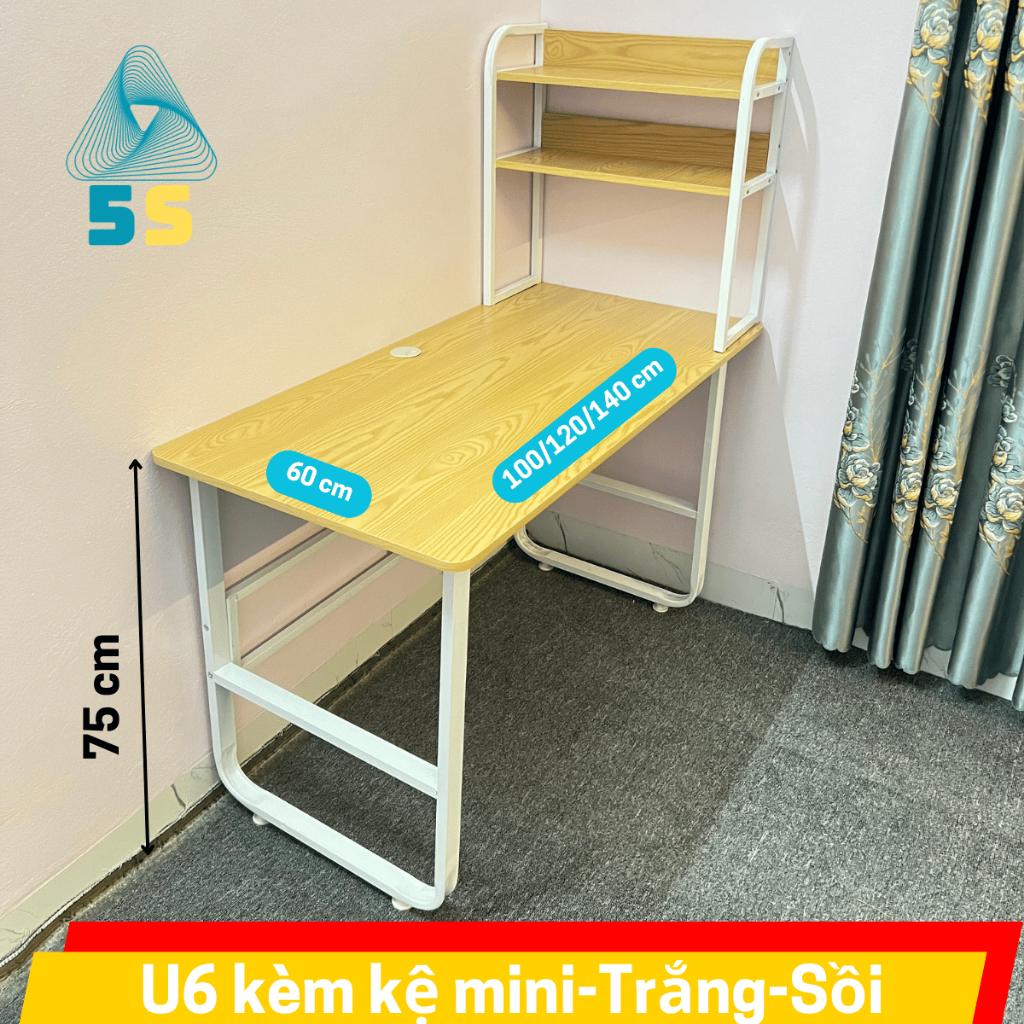 Bàn Học U Cong Có Kệ Sách – Mặt Gỗ MDF 15mm – Khung Thép Sơn Tĩnh – Bền Đẹp, An Toàn Cho Bé | BigBuy360 - bigbuy360.vn