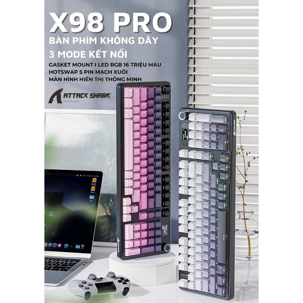 Bàn Phím Cơ Không Dây Attack Shark X98 Pro Max Màn Hình LCD - Núm Xoay -  App Tùy Chỉnh Nâng Cao | BigBuy360 - bigbuy360.vn
