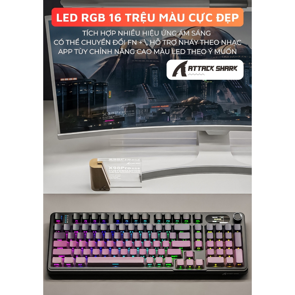 Bàn Phím Cơ Không Dây Attack Shark X98 Pro Max Màn Hình LCD - Núm Xoay -  App Tùy Chỉnh Nâng Cao | BigBuy360 - bigbuy360.vn