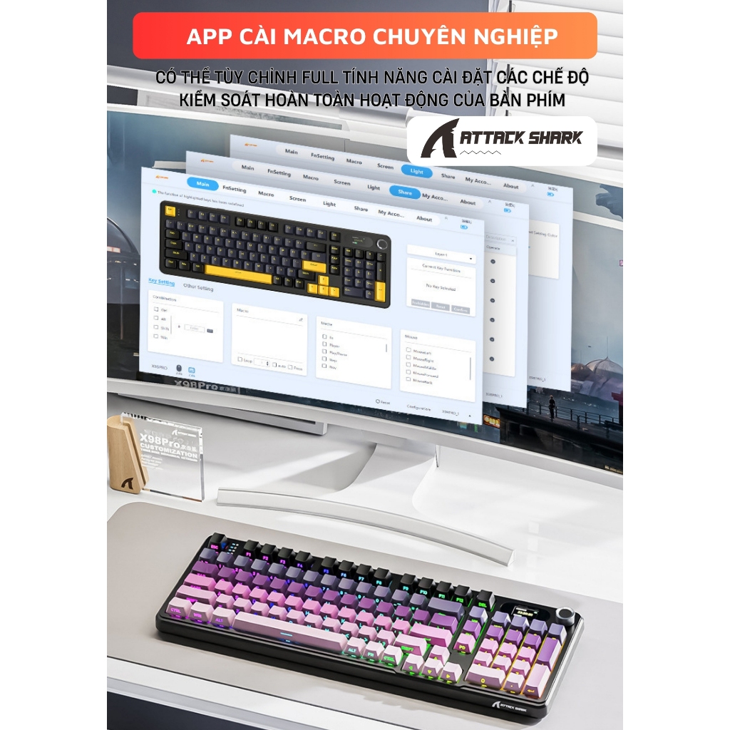 Bàn Phím Cơ Không Dây Attack Shark X98 Pro Max Màn Hình LCD - Núm Xoay -  App Tùy Chỉnh Nâng Cao | BigBuy360 - bigbuy360.vn