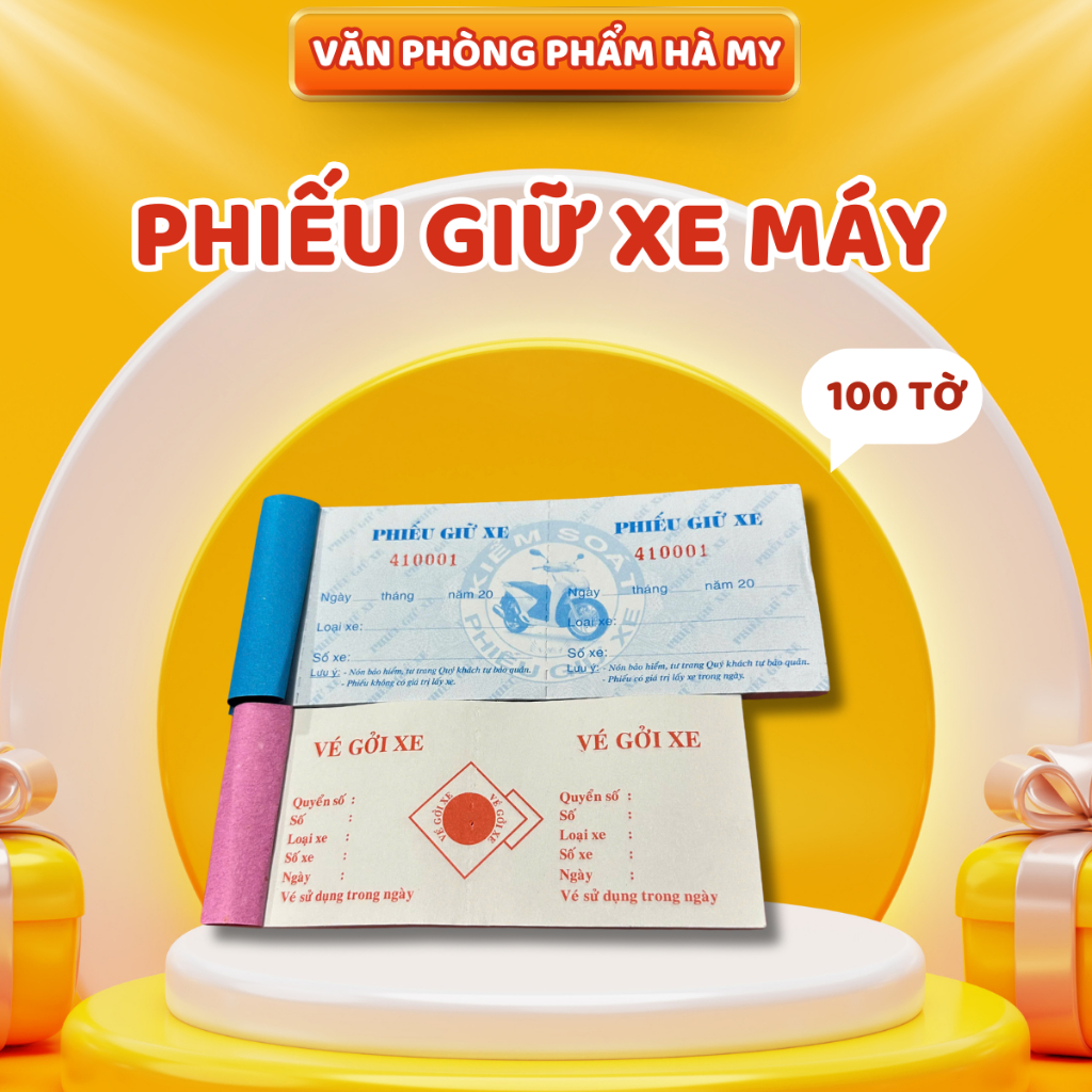 Combo 10 Xấp Phiếu vé giữ xe máy Khổ 7x16cm Có số nhảy và không số