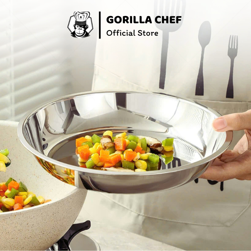 Đĩa inox trơn Gorilla Chef thiết kế đơn giản, sang trọng, đa năng 18-28cm