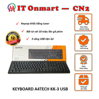 Bàn phím a4tech kk-3 usb khắc bằng laser ko bay chữ tuổi thọ với 10 triệu lần gõ phím