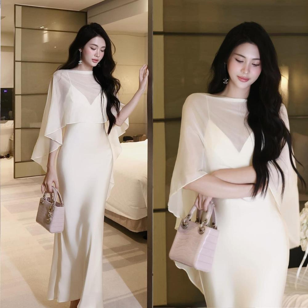 Đầm Lụa Bigsize Nista Có Mút Dáng Đuôi Cá Kèm Áo Choàng Tơ Sang Trọng Bigsize Từ 55 Đến 90 Ký PhTh03