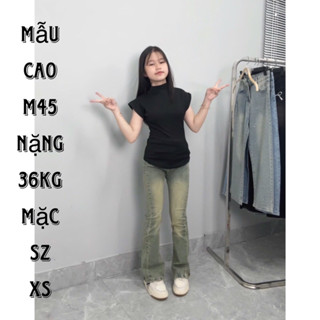 (LOE NẤM LÙN) QUẦN JEANS NỮ ỐNG LOE TRƠN WASH VÀNG chất liệu co dãn ( 2 loại 90cm và 95cm )