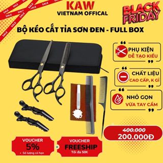 Bộ kéo cắt tỉa tóc sơn đen KAW cao cấp, thép không gỉ, Kèm phụ kiện - BẢO HÀNH 12T