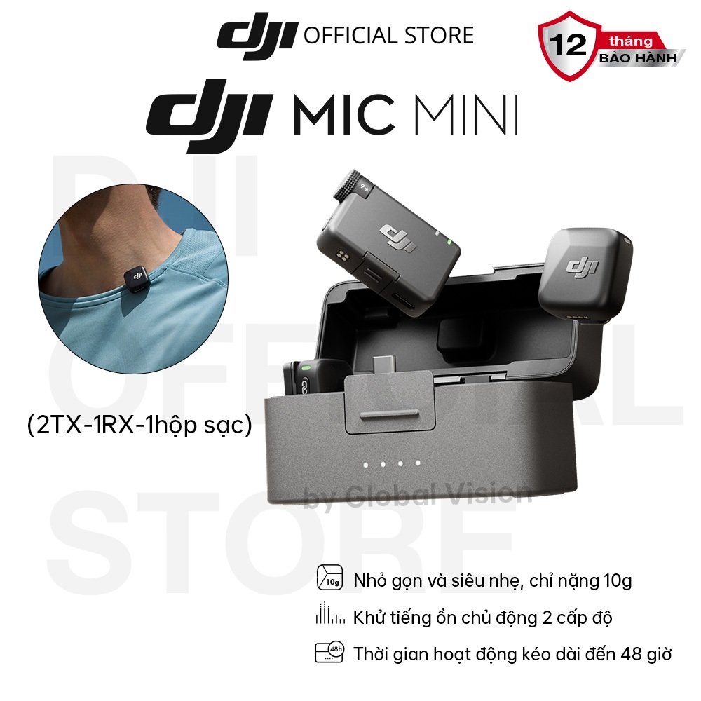DJI thiết bị quay vlog Mic Mini thu âm không dây nhỏ gọn khử ồn 2 cấp độ, camera hành động chính hãng (DJI Mic Mini)