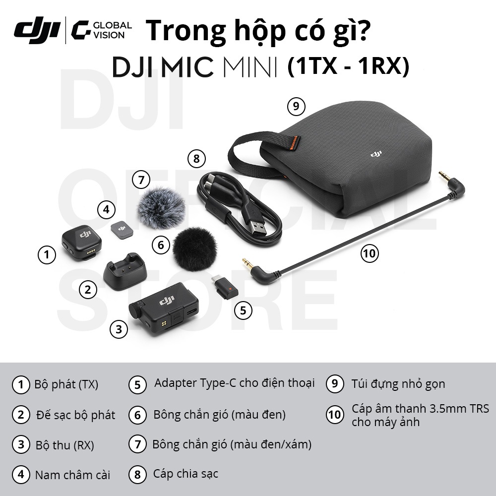 DJI thiết bị quay vlog Mic Mini thu âm không dây nhỏ gọn khử ồn 2 cấp độ, camera hành động chính hãng (DJI Mic Mini) | BigBuy360 - bigbuy360.vn