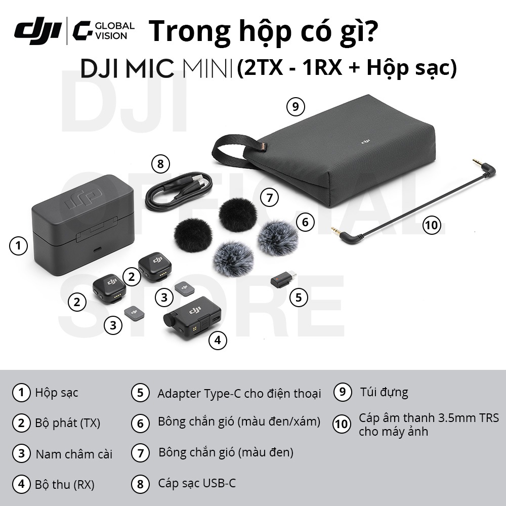 DJI thiết bị quay vlog Mic Mini thu âm không dây nhỏ gọn khử ồn 2 cấp độ, camera hành động chính hãng (DJI Mic Mini) | BigBuy360 - bigbuy360.vn