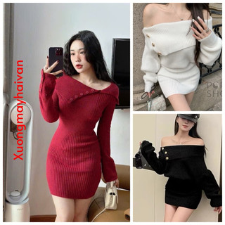 HV - Váy Đầm Len Ngắn Trễ Vai Tay Phồng Phong Cách Hàn Quốc Thời Trang Thu Đông  Cao Cấp Cực Đẹp
