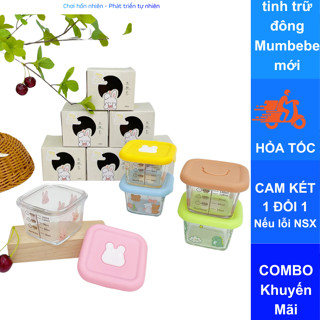 Cốc Thuỷ Tinh Nấu Cháo Cho Bé Ăn Dặm, Hũ Thủy Tinh Trữ Đông Mumbebe Cao Cấp Kèm Nắp Đậy Silicon Có Vạch Chia ML