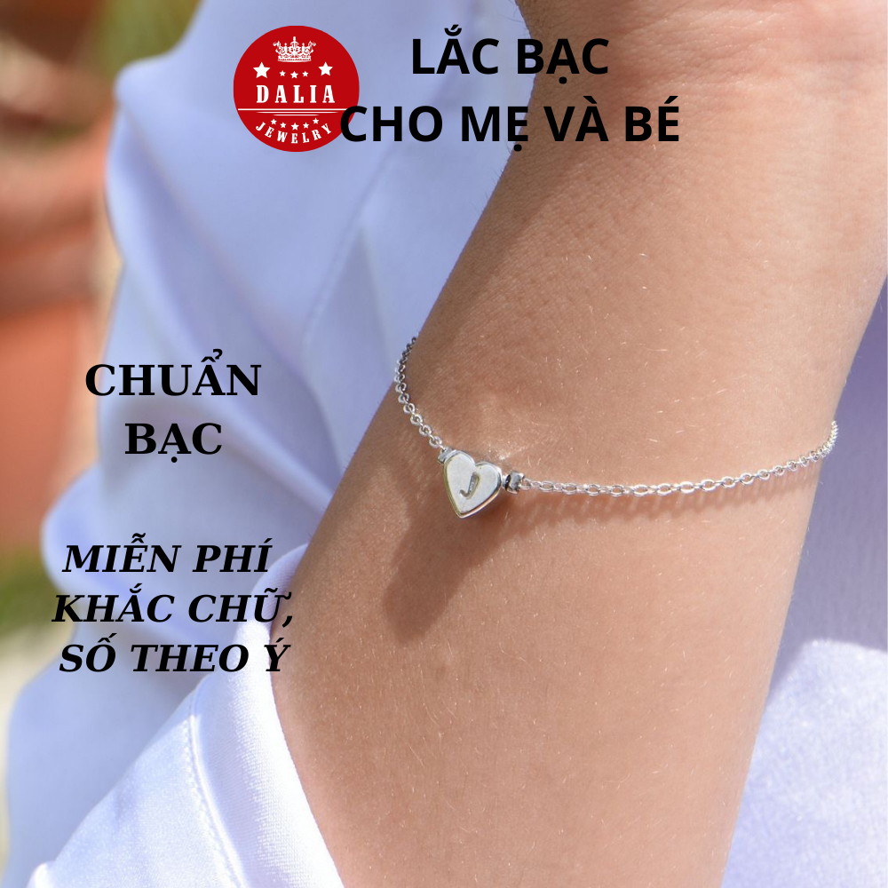 Lắc bạc khắc tên, chữ, số theo yêu cầu chuẩn bạc ta DaLiA Jewelry phối dây xích vừa mặt tim phẳng