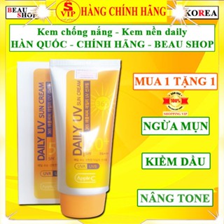Kem chống nắng kem nền kiềm dầu nâng tone trắng da applecc daily uv sun cream 365 chính hãng hàn quốc beau shop nắp xám