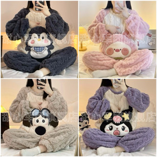 Set ngủ nỉ bông siêu dày dặn hoạt hình dễ thương cute M L XL big size bộ ngủ ở nhà mùa thu đông ấm áp rộng rãi
