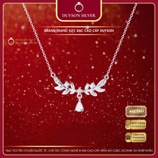  Dây chuyền bạc Ý 925 xi bạch kim Duyson Silver hình nguyệt quế vòng cổ nữ đính đá Cz 5A DCXK64 