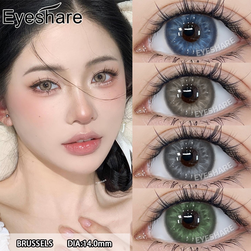 Eyeshare kính áp tròng lens xám lens mắt nâu tây Với Tròng Kính Mềm tặng kèm khay 1 cặp